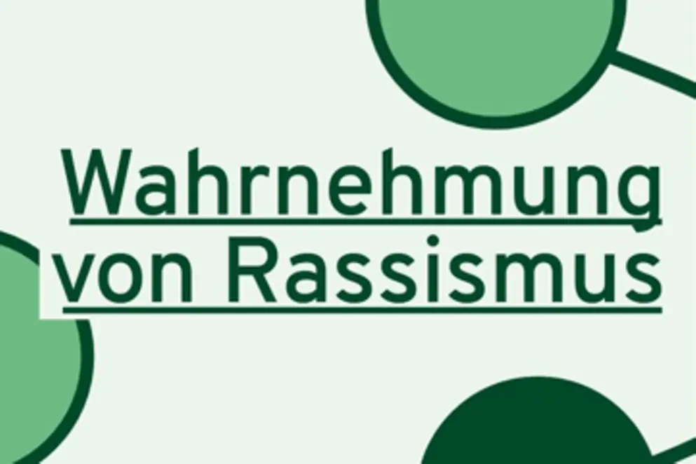 Grafik mit grünen Kreisen und Text: Wahrnehmung von Rassismus; Bildausschnitt Seite 53 der Publikation "Rassistische Realitäten"