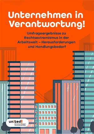 Schriftgrafik: "Unternehmen in Verantwortung!", darunter Abbildung mehrerer Wolkenkratzer
