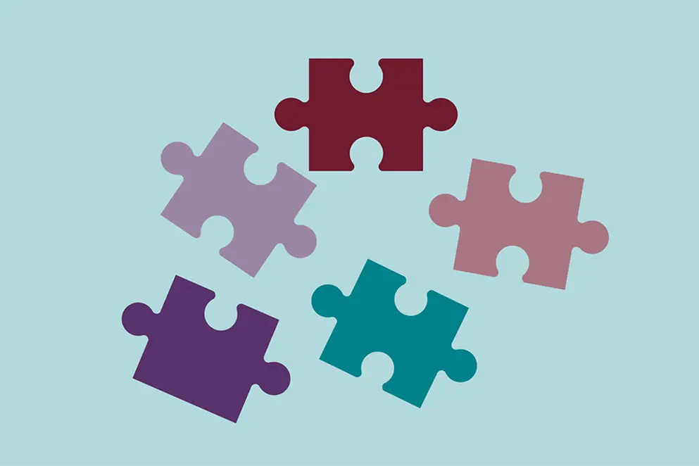 Illustration: 5 bunte Puzzleteile