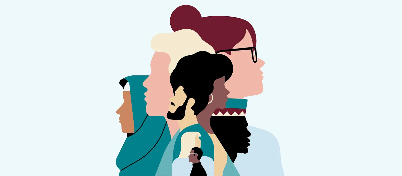 Illustration: Köpfe verschiedener Größe hintereinander