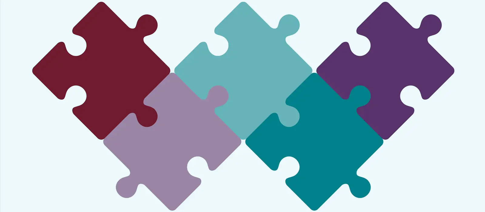 Illustration: Fünf zusammengesteckte Puzzleteile