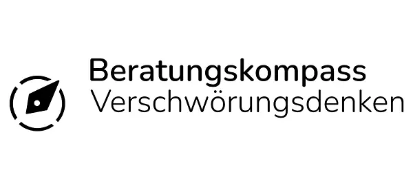 Kompassnadel, neben Schriftgrafik: Beratungskompass Verschwörungsdenken