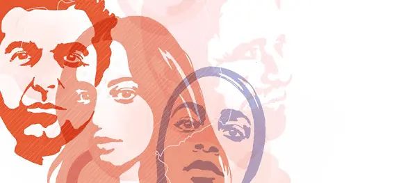 Cover-Ausschnitt des Lageberichts zu antimuslimischem Rassismus 2024: Gesichter