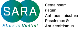 Schriftgrafik: SARA – Stark in Vielfalt Gemeinsam gegen Antimuslimischen Rassismus & Antisemitismus