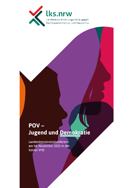 Illustration mit Gesichtern: POV – Jugend und Demokratie, Landesdemokratiekonferenz, 4. November, Kölner VHS